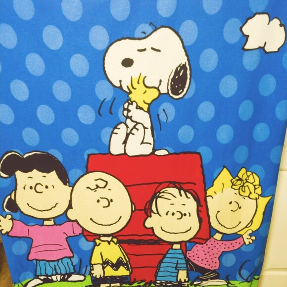 Peanuts Snoopy & Friends Fleece Throw Blanket 44x59 Blue With Polka Dots - Picture 4 of 7